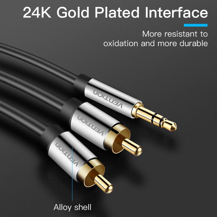 Actual product image Vention 2xRCA cable (Cinch) jack to 3.5mm BCFBJ 5m (black) (5 m, Cinch)