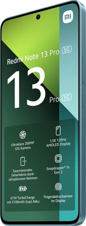 Produktbild Xiaomi Redmi Note 13 Pro 5G (256 GB, Ocean Teal, 6.67", Dual SIM, 200 Mpx, 5G)
