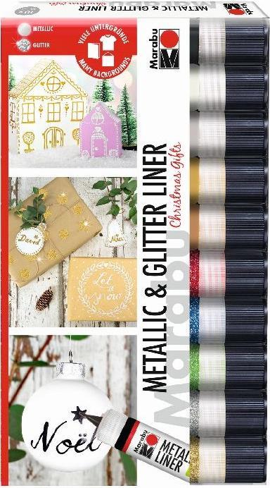 Marabu Metallic- & Glitter-Liner Set "Christmas Gifts"