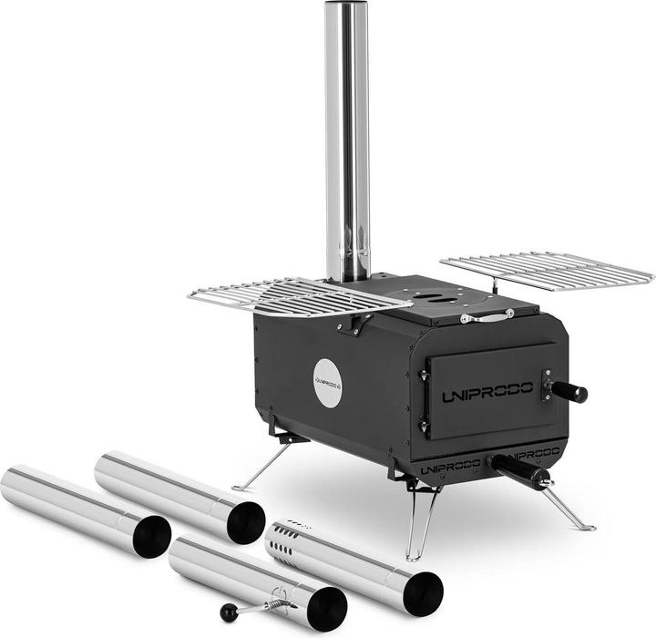 Immagine prodotto Uniprodo Stufa a legna per tenda - Nera - Pieghevole - 460 x 280 x 231 mm - Acciaio al carbonio