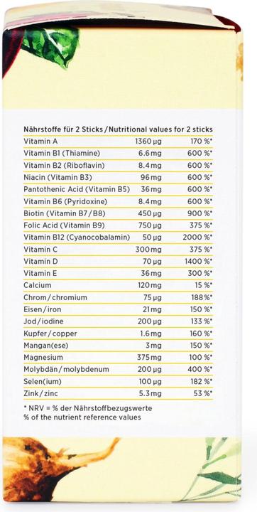 Nutritional values and ingredients Kingnature Vitality Shot (30 pcs) (30 Piece, Powder, 130 g)