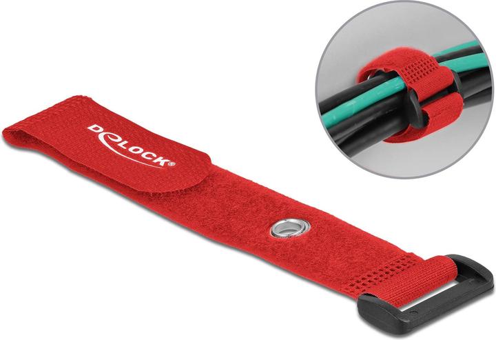 Delock Fascetta in velcro con anello e occhiello di fissaggio L 190 x L 25 mm rosso 5 pezzi (Fascette in velcro, 190 mm, 5 pz.)