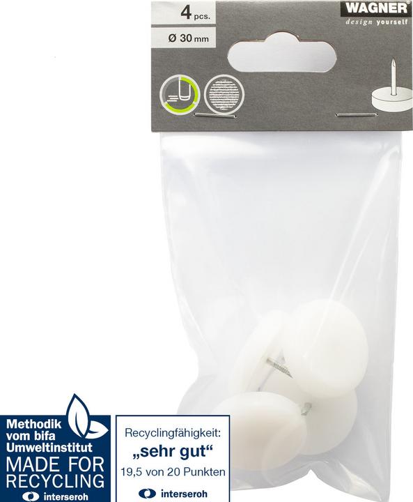 Actual product image Furniture glides with nail plastic ø 30 mm 4 pcs. (Plastic sliders, 4 Piece)