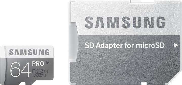 Produktbild Samsung Pro microSDXC mit Adapter (64 GB, microSDXC, U1, UHS-I)