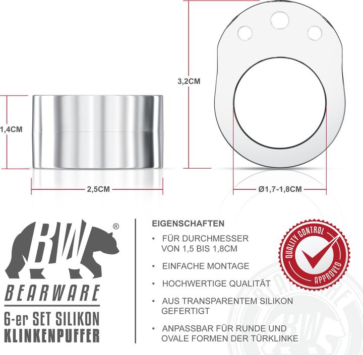 Image du produit Bearware Butoir de poignée de porte (6 pièce(s), Ø 2,5 x 3,2 cm)