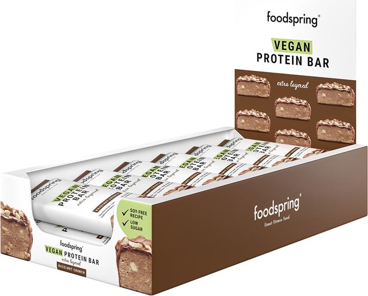 Actual product image Foodspring Vegan Protein Bar Extra layered (Hazelnut Crunch, 12 pcs., 540 g)