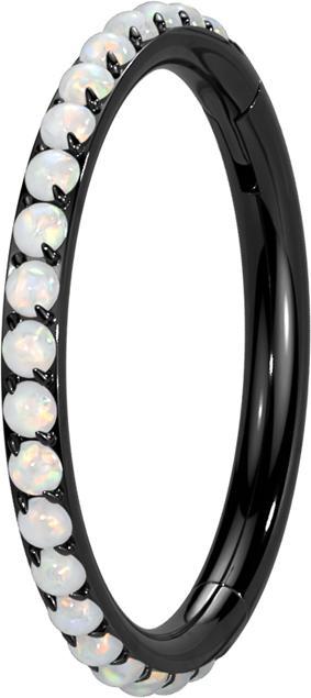 Star Piercing Micro Segmentring klappbar schwarz seitlich Opale weiss (ohne Messing, Titan G23)