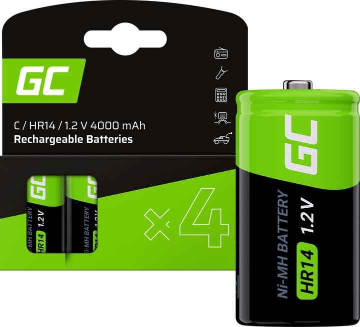 Image du produit GreenCell 4x Batterie Ni-MH HR14 - Rechargeable - 1.2V - 4000mAh (4 pcs, C, 4000 mAh)