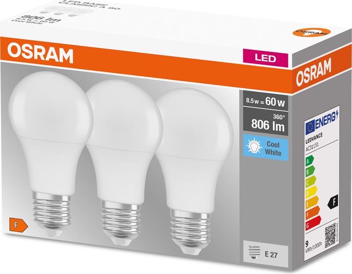 Produktbild Osram Led Base Classic A (E27, 8.50 W, 806 lm, 3 x, F)