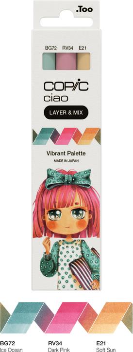 Actual product image Copic CIAO - Brand (RV-34 Dark Pink, E-21 Soft Sun, BG-72 Ice Ocean, 6 mm, 3 x)