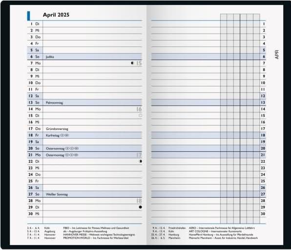Immagine prodotto Calendario tascabile 753 8,7x15,3cm 1 mese/2 pagine in cartone nero 2025