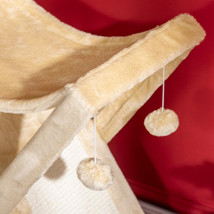 Produktbild PawHut Katzenturm mit Höhle und Hängematte (65 cm, Beige)