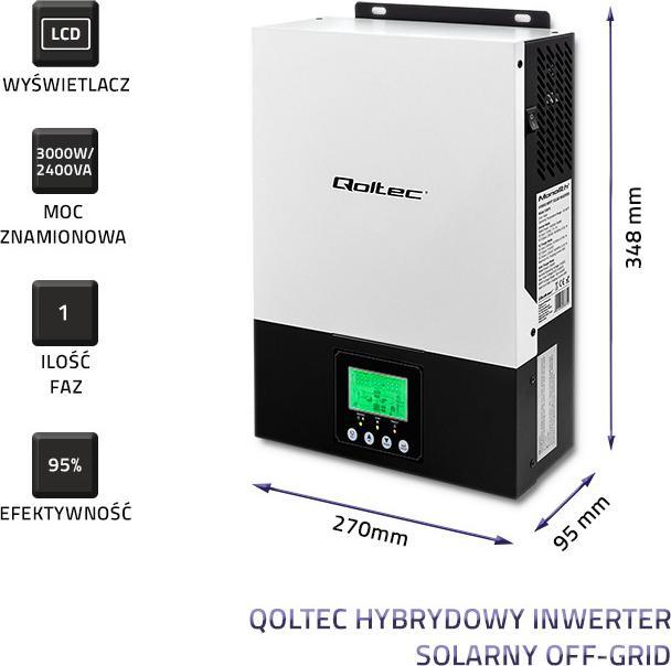 Image du produit Qoltec Onduleur solaire hybride, hors-réseau, MPPT-Sinus