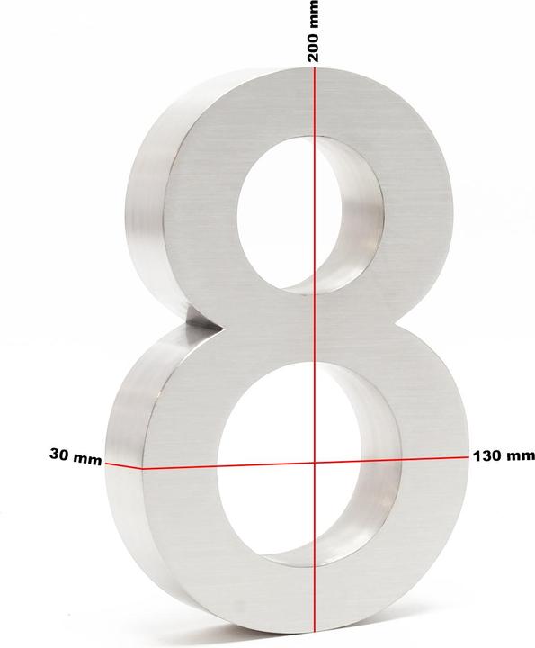 Immagine prodotto Wiltec Numero civico 8 Numero civico in acciaio inox moderno design 3D antiruggine