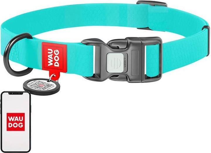 Waudog Waterproof glowing dog collar with QR passport 40 mm wide, 46-70 cm long (40, Dog, Dog sport)