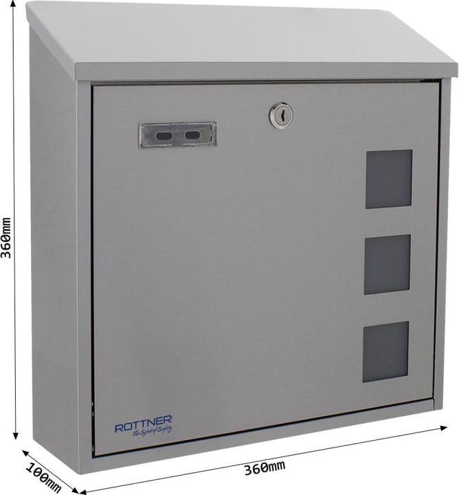 Actual product image Rottner letterbox Muro INOX stainless steel cylinder lock 2 keys Name plate holder Window