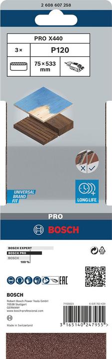 Image du produit Bosch Professional Zubehör PRO X440 bande abrasive, 75 x 533 mm, G120 (120)