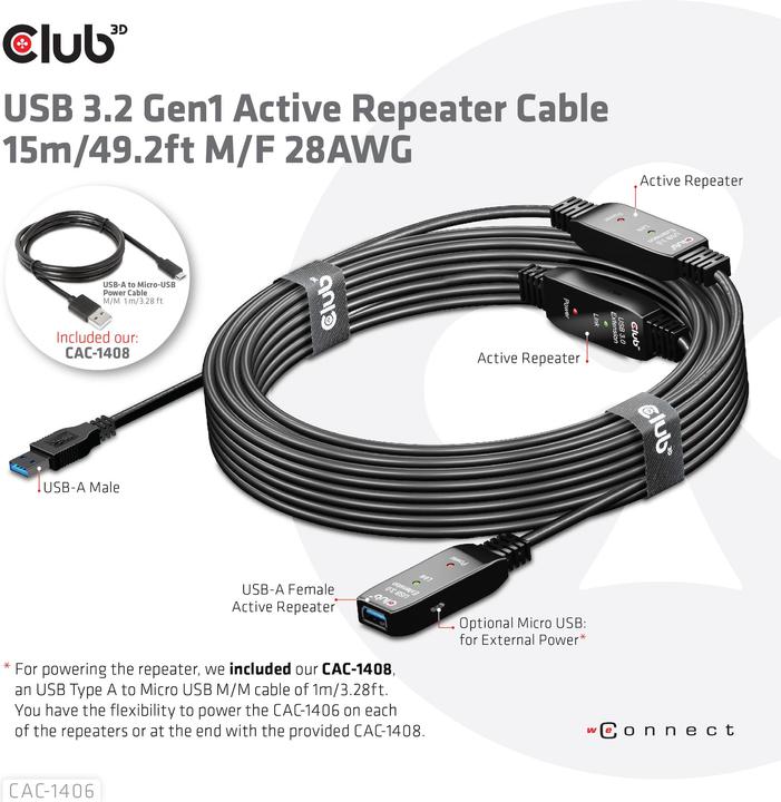 Produktbild Club 3D USB A – USB A (15 m, USB 3.2)