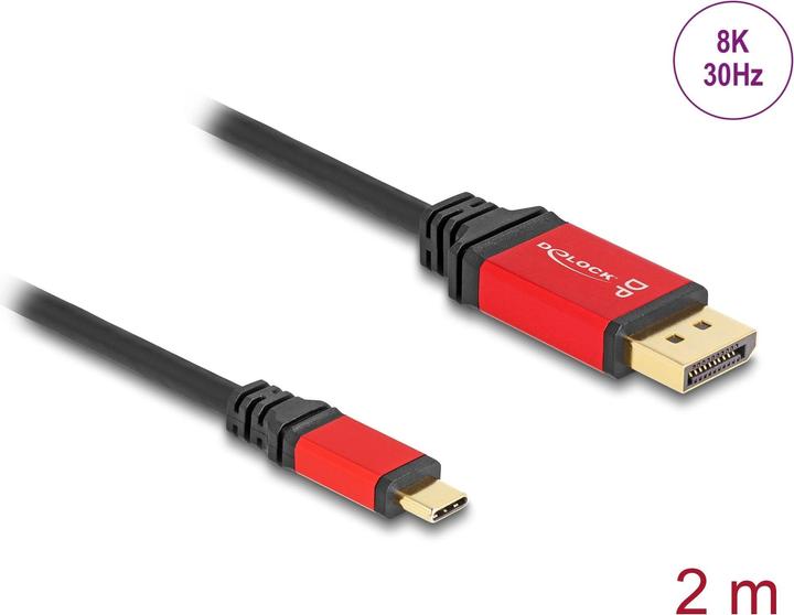 Produktbild Delock USB Type-C™ zu DisplayPort Kabel (DP Alt Mode) 8K 30 Hz mit HDR Funktion 2 m rot (2 m, USB Typ C)