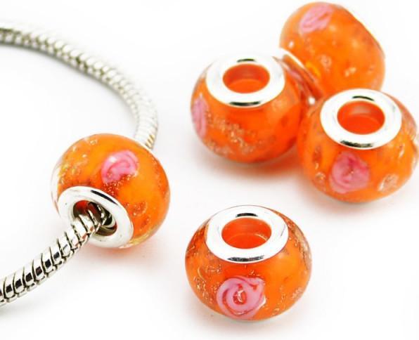 Image du produit Hermex Verre Bead Perle argenté 925 - Orange (Verre, Argent 925)