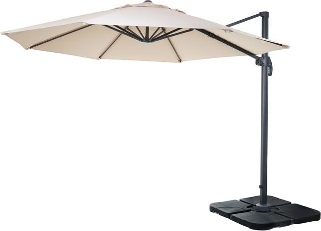 Mendler Gastronomie-Ampelschirm, Sonnenschirm, rund Ø 3m Polyester Alu/Stahl 23kg - creme mit Ständer (3 m)