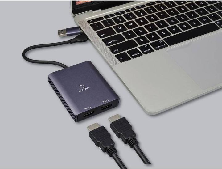 Produktbild Renkforce RF-6418198 USB-C® / HDMI Adapter (1x USB-A, USB-C® - 2x HDMI®) Grau 4K (HDMI, USB Typ-C, 15 cm)