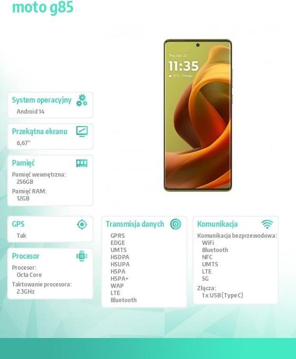 Actual product image Motorola Moto G85 (256 GB, Olive Green, 6.67", Dual SIM, 50 Mpx, 5G)