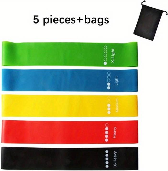PhoneLook Set Pack Fitness Resistenz-Bänder für Home-Workout elastische Trainingsbänder 5 Stück (2 21 Kg) (Extra Leicht, Leicht, Mittel, Stark, Extra Stark)