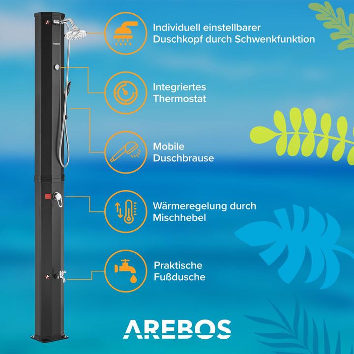 Immagine prodotto Arebos Doccia solare 60 L nera con termometro e doccetta