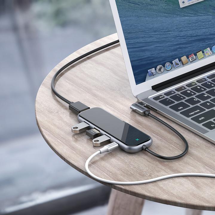 Actual product image Baseus Multi-functional HUB (Type-C to 3xUSB3.0+HD4K+PD) Gray (USB-C, 3 Ports)