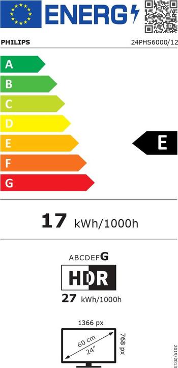 Etichetta energetica Philips 24PHS6000/12 (24", PHS6000, LED, WXGA)
