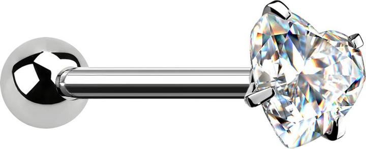 Actual product image Star Piercing Barbell silber mit Kugel und Kristallherz silber gefasst (without brass, Surgical steel 316L)