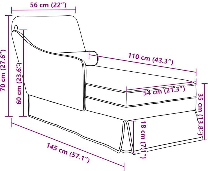 Image du produit VidaXL Chaise longue avec traversin et accoudoir droit Crème Velours