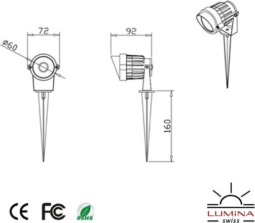 Immagine prodotto Lumina Swiss Spot LED da giardino 6W 2700K nero con cavo da 5m (500 lm, IP65)