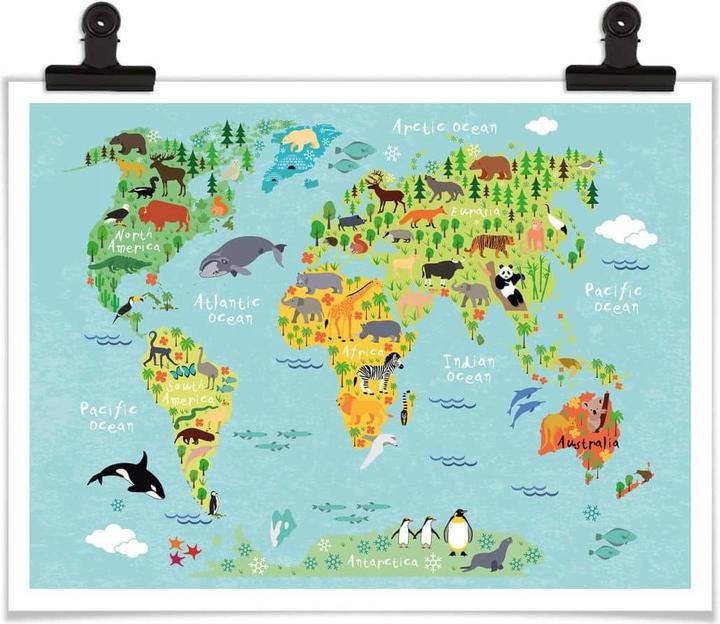 Produktbild Trenddeko Tierische Kinder Weltkarte (120 x 100 cm)
