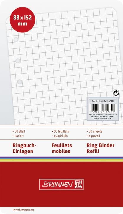 Produktbild Ringbucheinlagen 8,8x15,2 kariert 50 Blatt