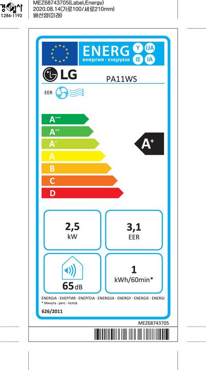 Energie-Label LG PA11WS (8530.35 BTU/h)