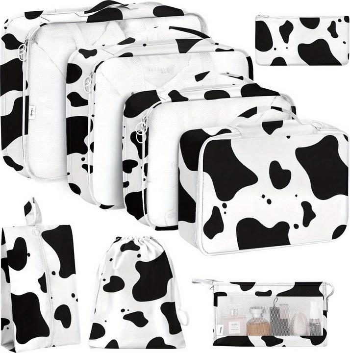 Only-Bags.Store 8pcs, Kuh Druck und Leopard Print Packing Cubes Gepäck Packing Organizer, Reisezubehör, Packing