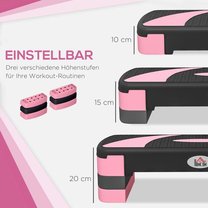 Produktbild Swisshandel24 Aerobik-Stepper, höhenverstellbar, 80x31x10/15/20cm, bis 150 kg, Schwarz/Rosa/Grau