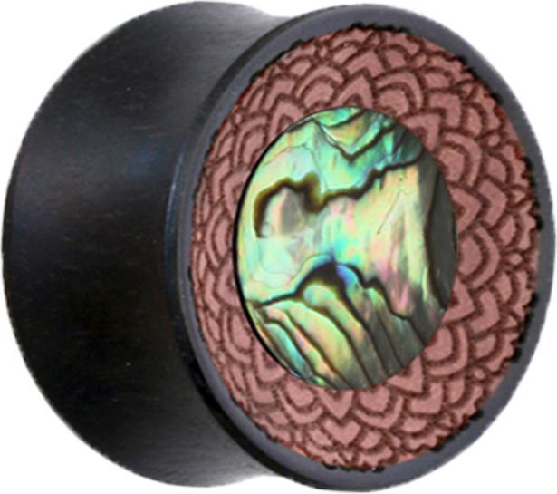 Produktbild Star Piercing Flared Plug Graviert mit Abalone aus Tamarind Holz (Organisch, ohne Messing, Mineralisch)