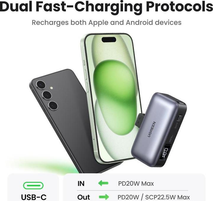 Produktbild Ugreen 5000mAh Power Bank with Built-in USB-C Connector (5000 mAh, 22.50 W, 18 Wh)