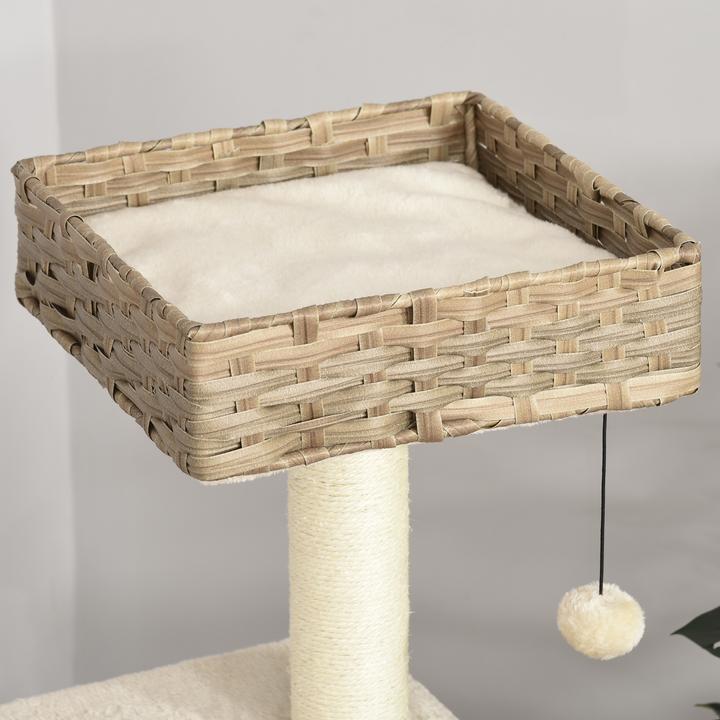 Produktbild PawHut Kratzbaum mit Rattanhöhle (109 cm, Braun, Beige)