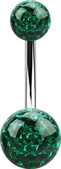 Star Piercing Banane silber mit zwei Kristall Kugeln grün Epoxy Schutzschicht (ohne Messing, Chirurgenstahl 316L)