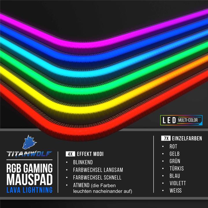 Immagine prodotto Titanwolf Tappetino per mouse da gioco RGB, tappetino per mouse XL 800 x 300 mm migliora la precisione e la