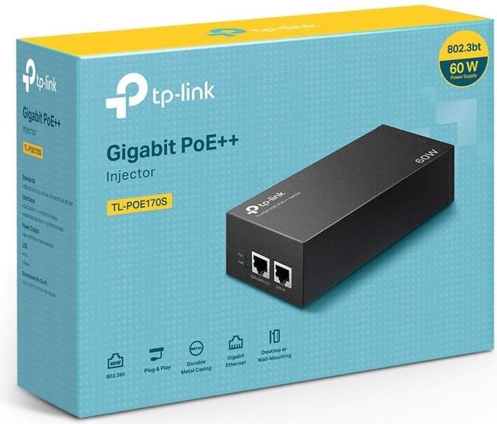 Actual product image TP-Link POE Adapter TL-POE170S Injector (802.3af (PoE), 802.3bt (PoE++), 802.3at (PoE+), 60 W)