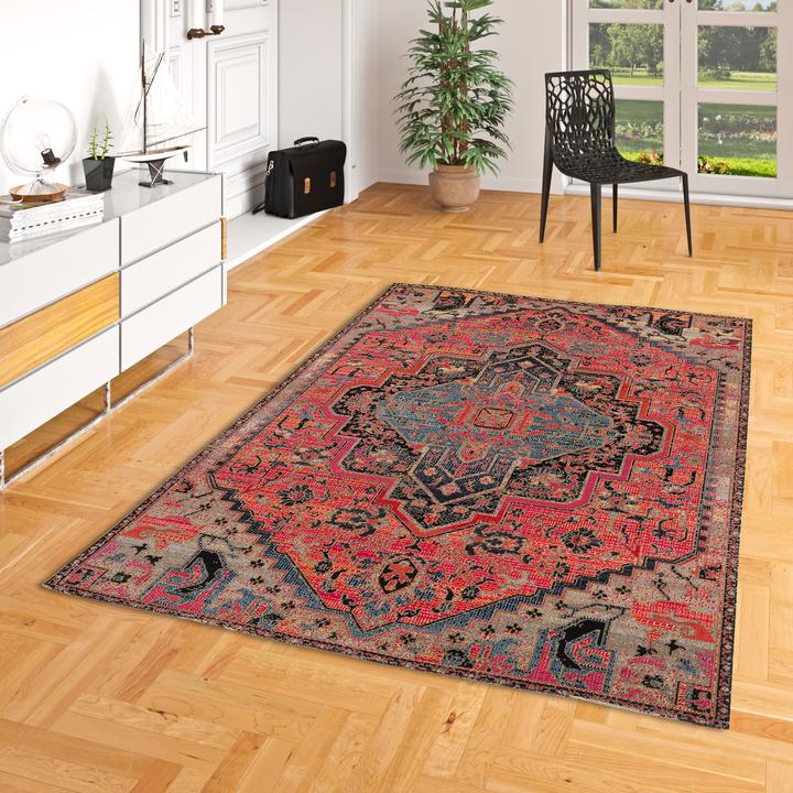 Produktbild Pergamon Kurzflor Designer Teppich Modern Vintage Orient Muster (80 x 150 cm)