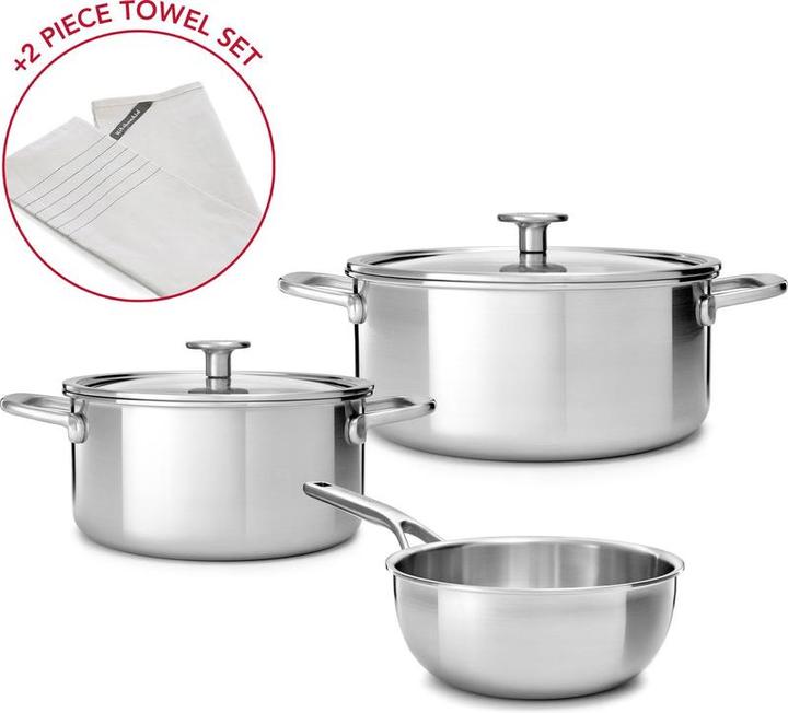 Produktbild KitchenAid mehrlagiger 3-teiliges Kochpfanne mit kostenlosen Küchentüchern (Kochtopf)