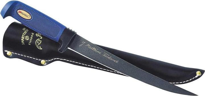 Marttiini Filleting knife, Martef blade coating, rubber handle, leather sheath (23 cm)