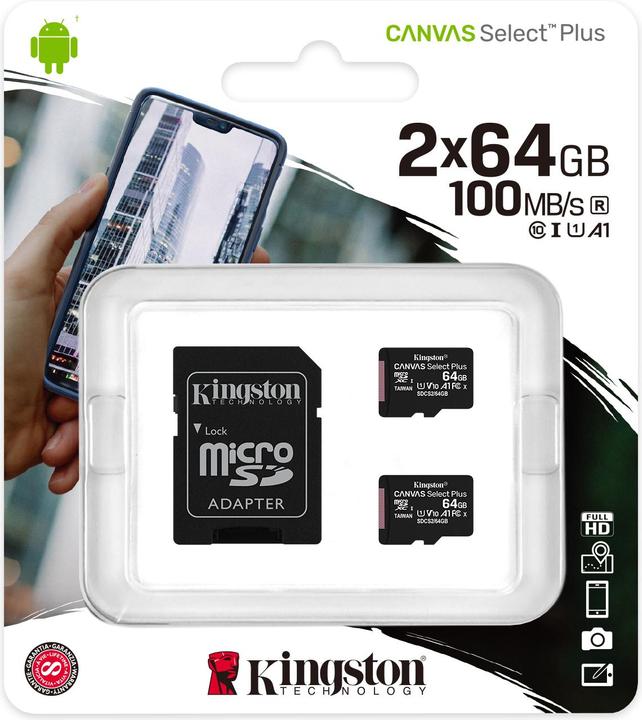 Immagine prodotto Kingston Canvas Select Plus microSD 64GB (64 GB, microSDXC, U3, UHS-I)