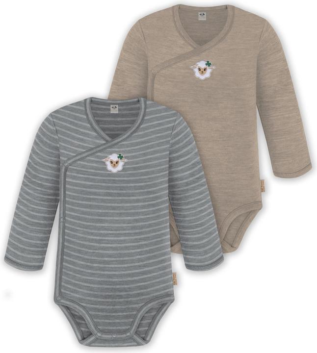 Normani 2er Set Unisex Baby Wickelbody Langarm-Strampler Einteiler aus Merinowolle - 9351